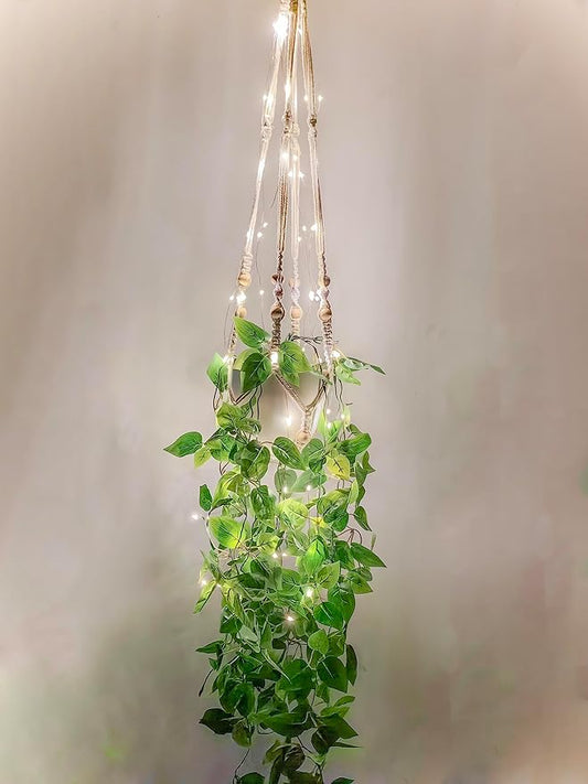 Comtelek Fake Hanging Plants with Lights Artificial Plants for Home Decor Macrame Plant Hanger with Fake Vines Faux Hanging Planter for Wall Ceiling Bedroom Bathroom Kitchen Office Boho Decor Indoor