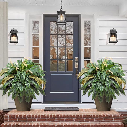 49” Artificial Ferns for Outdoors Planter, 128 Leaves per Fern, Set of 2, Large Lush Fake Boston Ferns Hanging Plants, UV Resistant Faux Greenery for Porch Patio Garden Home Decor Indoor Outdoor