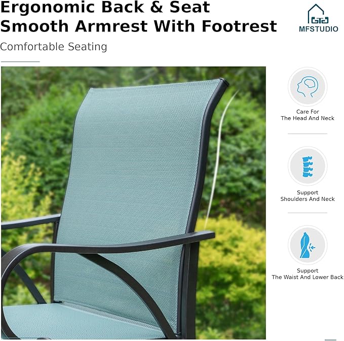 MFSTUDIO 5 Piece Outdoor Swivel Bar Set, Outdoor Bar Table and Chairs Set, Patio High Top Table and Chairs, Patio Dining Set Bar Height Table with 4 Chairs, Turquoise Blue