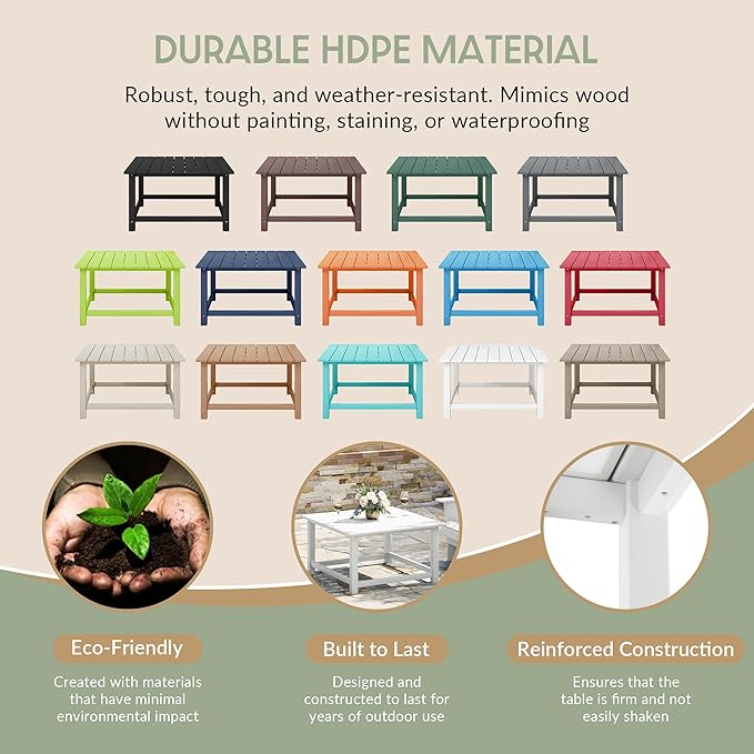 WestinTrends Malibu Low Outdoor HDPE Square Patio Coffee Table, White