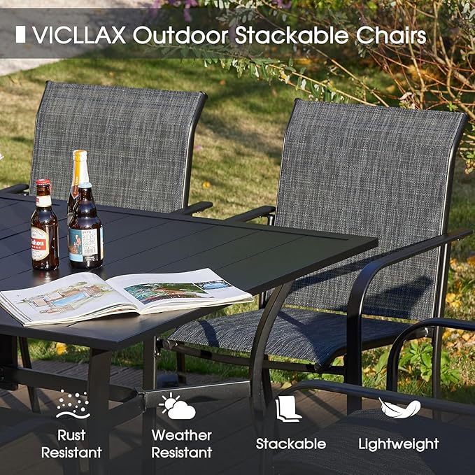 VICLLAX Patio Table and Chair Set of 6, All Weather Metal Round Outdoor Dining Furniture Set-50 Round Outdoor Table and Chairs, Grey Tabletop
