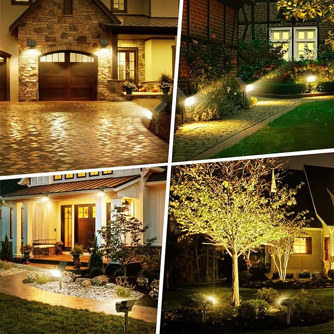 102 LED Solar Spot Lights Outdoor Waterproof IP65, Adjustable Landscape Spotlights, [8 Pack/4 Modes] Auto On/Off Solar Powered Flood Lights for Outside Yard Garden Wall Pathway (Warm White)