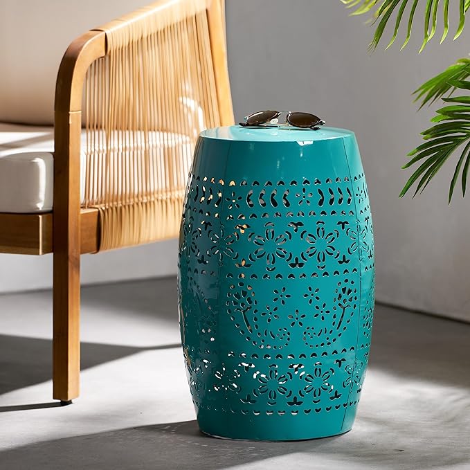 Christopher Knight Home Ruby Outdoor 12" Iron Side Table, Teal