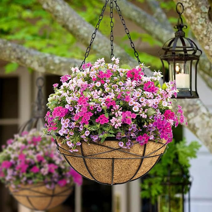 20 Inch 4 Pack Natural Coconut Husk Fiber Liners for planters Round Coco Replacement Liners for Hanging Flower Basket Planter Large Coco Coir Pots for Outdoor Garden