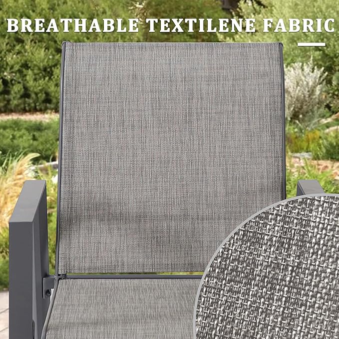 Outdoor Bar Stools Set of 2, 44'' Patio Bar Chairs with Textile High Back, Bar Height Chairs with Straight Armrest and Footrest, Grey