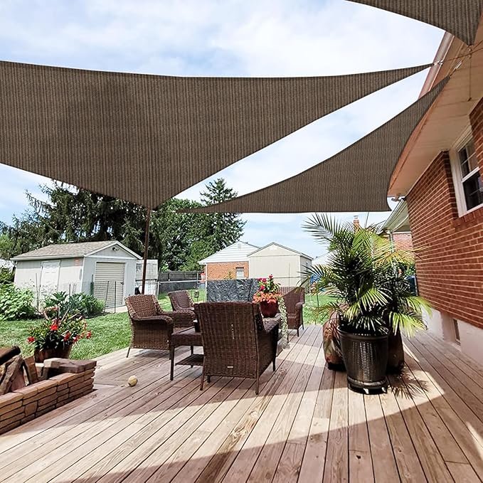 Patio Paradise 27' x 27' x 27' Sun Shade Sail Triangle Canopy Shade Cloth Fabric Sunlight Block Patio Pergola Cover HDPE Deck Awning for Outdoor Backyard Roof Shading, Brown