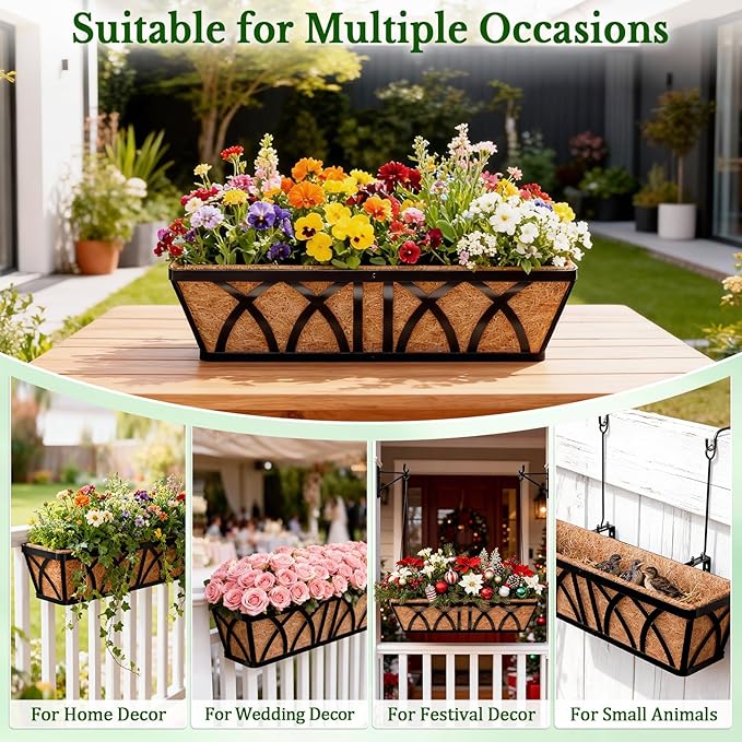 Halatool 4 Pack 36 Inch Trough Coco Fiber Replacement Window Box Liners Pre-Formed Coconut Liners for Planters Natural Coco Liner for Wall Hanging Basket Flower Pot Fence and Railing