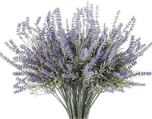 Butterfly Craze Lavender Artificial Flower Stems - UV-Protected Outdoor Artificial Plants - Plastic Flowers for Outdoors - Floral Picks for Weddings & Centerpieces - 4 Pack, 14.5"-16.5"