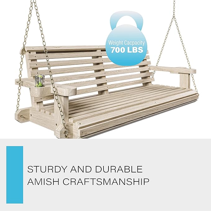 Porchgate Amish Heavy Duty 800 Lb Roll Comfort Treated Porch Swing W/Chains (5 Foot, Unfinished)