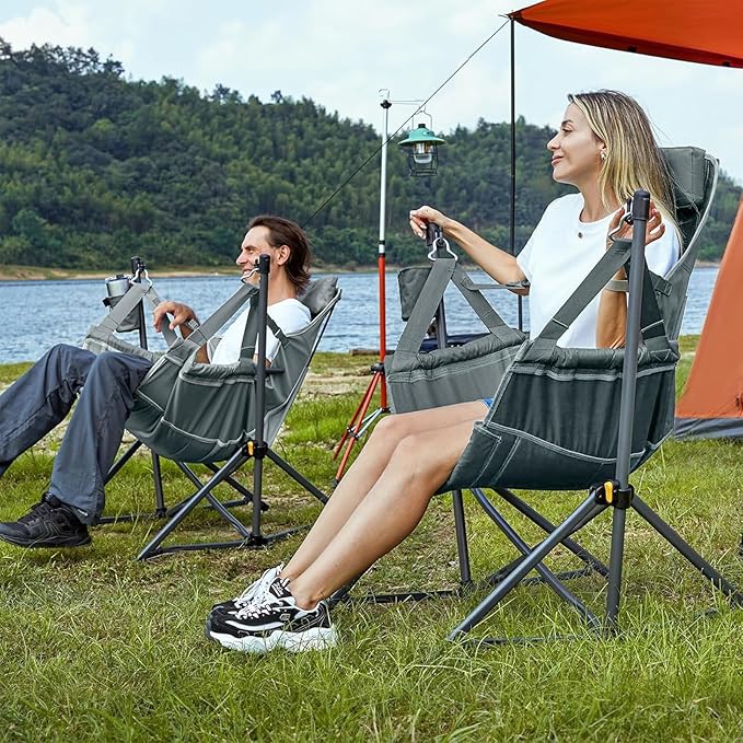 TIMBER RIDGE Hammock Camping Chair with Adjustable Backrest, Heavy Duty Folding Hammock Chair Supports 300lbs, Portable Hammock Chair for Camping, Travelling and Patio, Grey 2 Pack