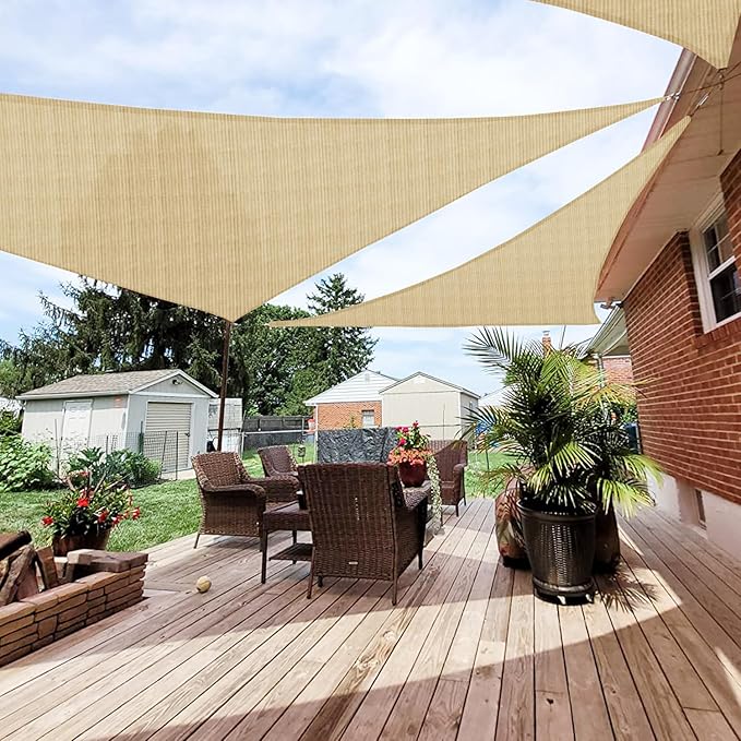 Patio Paradise 18' x 18' x 17'10" Sun Shade Sail Triangle Canopy, Permeable Shade Cloth Fabric Sunlight Block Patio Cover HDPE Deck Awning for Outdoor Backyard Pergolas Roof Shading, Sand