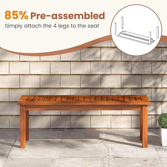 Tangkula Outdoor Wood Bench, 2-Person Backless Patio Garden Bench with Slatted Seat, Front Porch Dining Seating Furniture for Deck, Yard and Park (2)