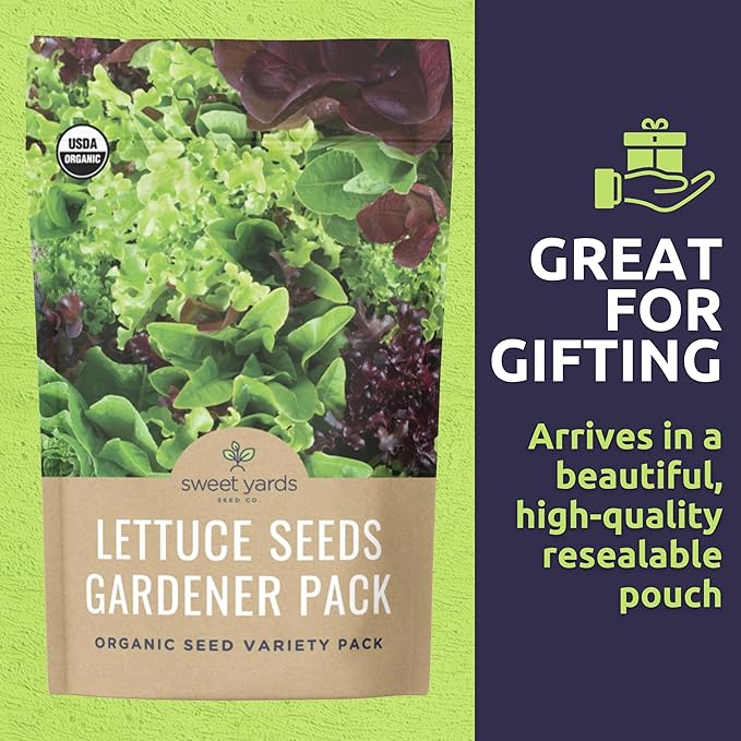 Organic Lettuce & Greens Seeds Variety Pack - 10 Individual Packs - 2026 Season - Buttercrunch, Arugula, Romaine, Kale and More! for Indoor & Outdoor Planting (Non-GMO, Certified Organic)