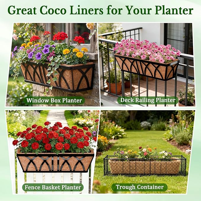 Halatool 2 Pack 24 Inch Window Box Liners, Pre-Formed Coco Fiber Replacement Liner, Natural Coconut Coir Planter Liners for Wall Hanging Basket, Flower Pot, Fence and Railing