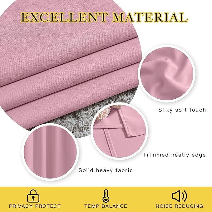 NICETOWN Patio Blackout Curtain Panels - Extra Wide Sliding Door Thermal Insulated Drape, Privacy Room Divider Curtain for Bedroom Office (Rouge Pink, 66 x 118 Inch Long)