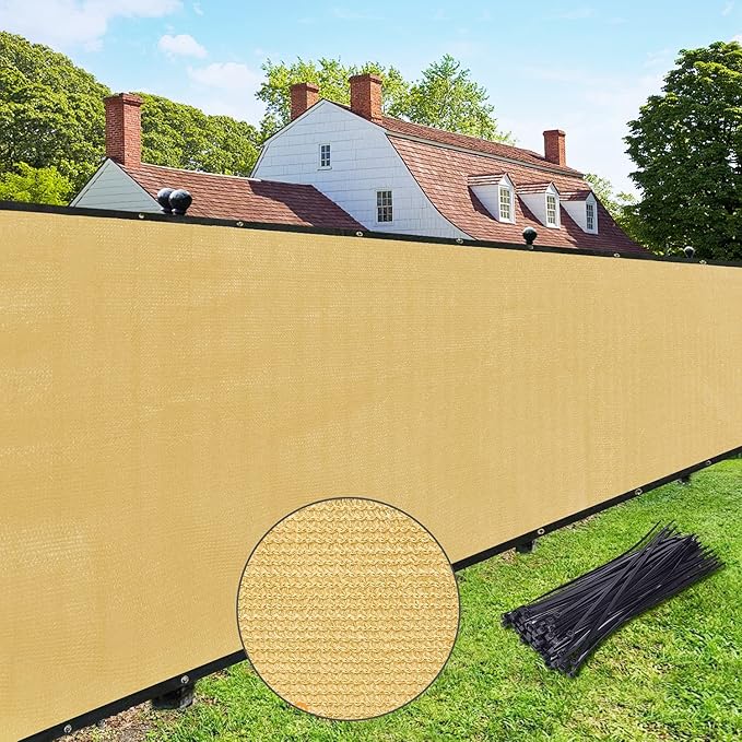 UPGRADE Privacy Fence Screen 5'x32' Sand Outdoor 90% Visibility Blockage 170 GSM Mesh Shade Cover Panels for Backyard,Balcony,Home Decoration with Zip Ties,Customized Avaliable