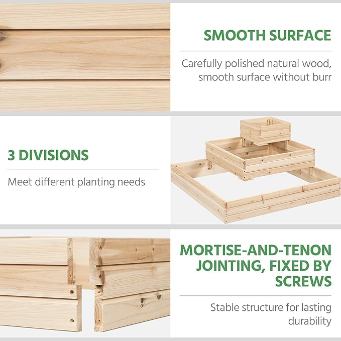 Yaheetech 3 Tier Wooden Raised Garden Bed 44.5'' L×44.5″ W×20.5″ H, 2 PCS Horticulture Open-Bottom Planter Raised Garden Bed for Flowers/Herbs/Vegetables Planter Flower Box