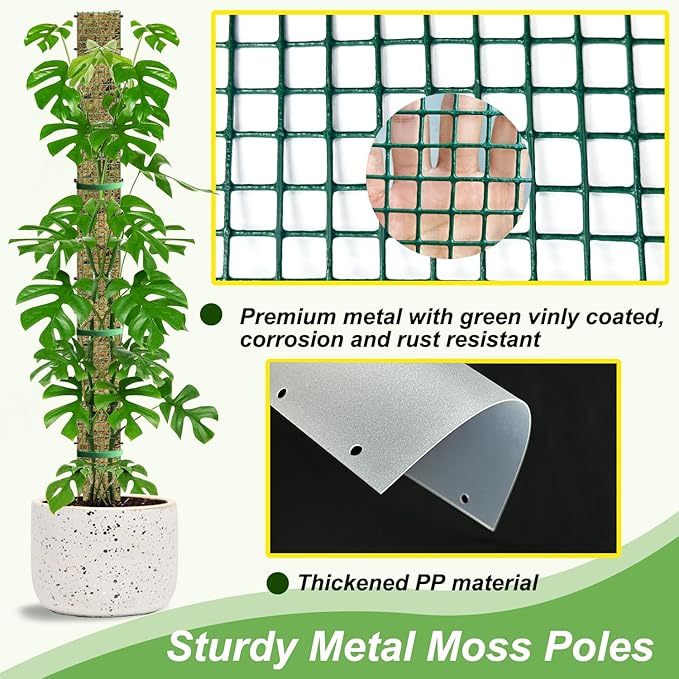 60"/40"/24" Metal Moss Pole, D Shape Sphagnum Moss Pole, Moss Poles for Climbing Plants, Monstera, Indoor Climbing Plants (4Pcs 24")