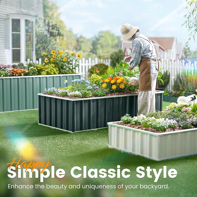 KING BIRD Galvanized Raised Garden Bed with 2 Installation Methods for DIY, 101" x 36" x 18" Heightened Planter Kit Box Outdoor for Deep-Rooted Vegetables, Flowers, Dark Grey