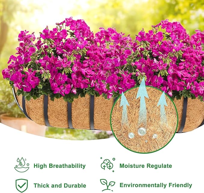 Y&M 30" Coco Liner for Window Box Deck Basket Planter Trough Coconut Fiber Liners, 2pcs Trough Coco Liner Pre-Formed Replacement