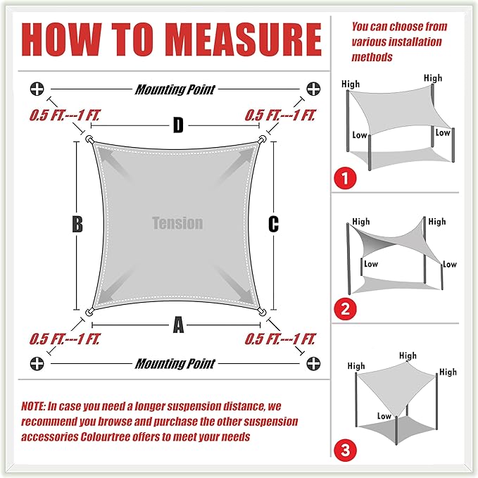 ColourTree TAPR1616 Custom Size 6' x 19' Green Sun Shade Sail Canopy UV Block UPF50 Rectangle - Commercial Standard Heavy Duty - 190 GSM - 3 Years Warranty