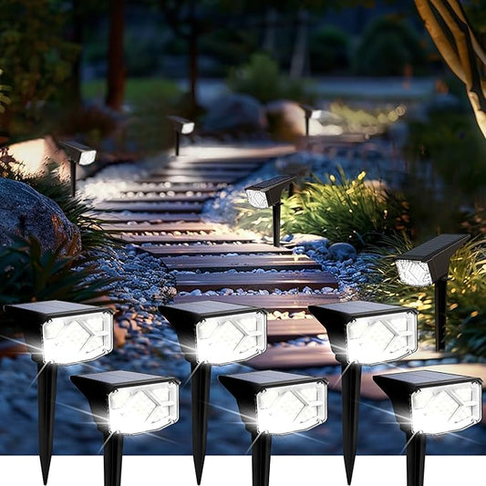 SOLPEX Solar Lights Outdoor Waterproof IP65, Landscape Spotlights Outdoor, Compact Design Spot Lights, Solar Powered Flood Lights for Garden Yard House Pathway Tree Outside, 6 Pack, Cool White