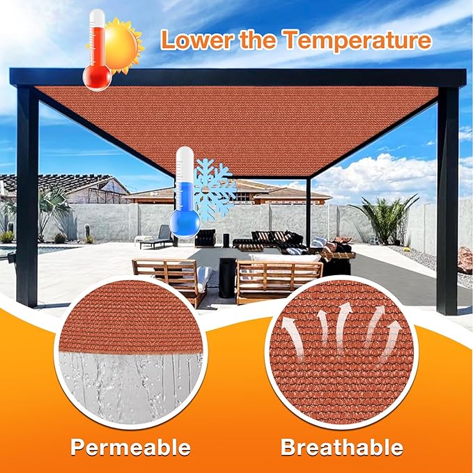 Artpuch 90% Sun Shade Cloth, 12 x 18 FT Pergola Shade Cover Canopy with Grommets, Sun Screen Fabric Tarp for Patio, Outdoor, Garden, Backyard, Rust Red