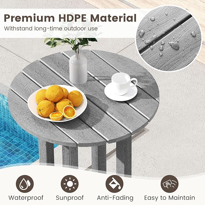 Tangkula 21.5" Round Bar Table, Patio HDPE Bar Height Dining Table w/Slatted Tabletop, Outdoor All-Weather High-Top Bistro Table for Poolside, Backyard, Balcony (Grey)