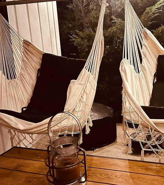 MIZTLI Hammock Chair Hanging Chair Swing Chair XXL Large Macrame Swing Indoor Hammock for Bedroom - Max 500 Lbs - 2 Cushions & All Hanging Kit Included