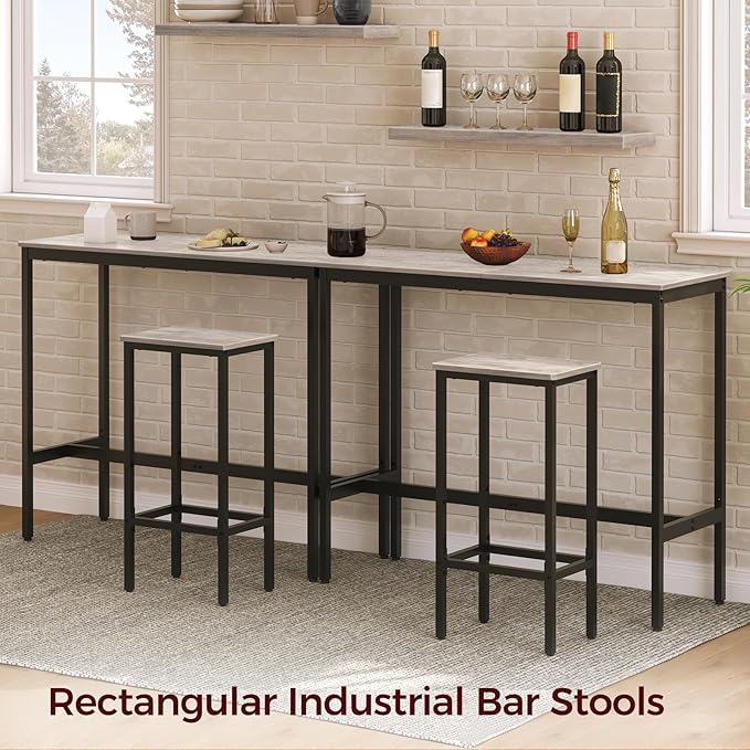 Set of 2 Bar Stools, 29.5" Tall Counter Bar Stools, Kitchen Breakfast Bar Chairs with Footrest, Rectangular Industrial Bar Chairs, for Dining Room, Greige and Black BAHG01701 (Pack of 4)