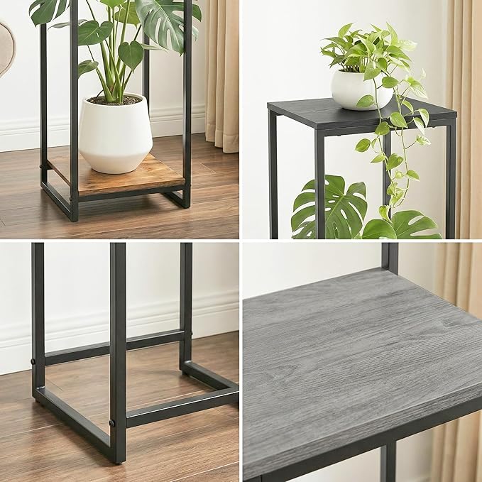 34" Tall Plant Stand Indoor, 2-Tier Modern Plant Shelf, Corner Flower Pot Holder Organizer for Living Room Balcony Patio Garden (Light Oak)