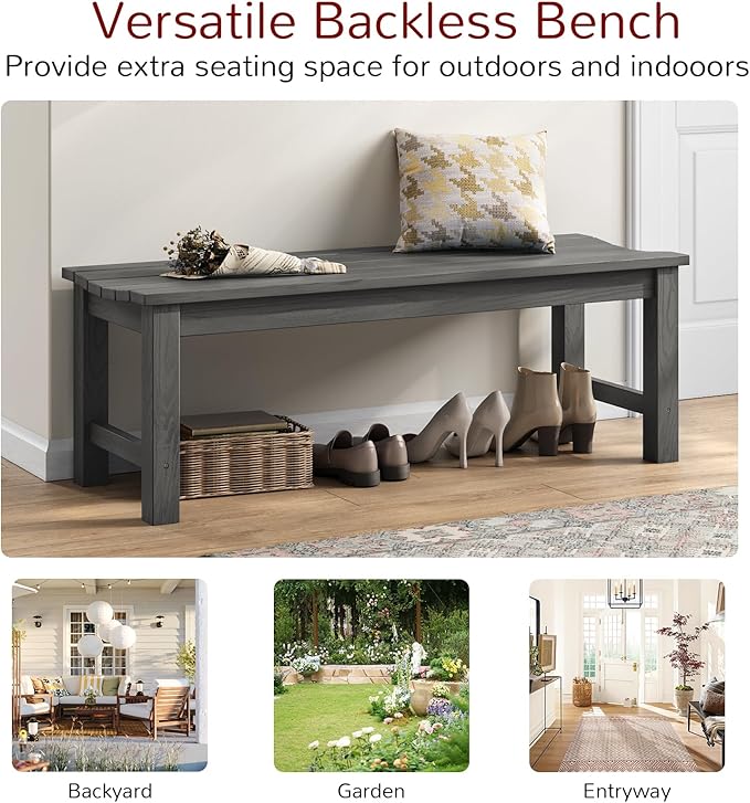 Stoog Outdoor Benches Set of 2, 2-Person Backless Patio Bench, All-Weather HIPS Garden Bench with 800 lbs Weight Capacity, Grey
