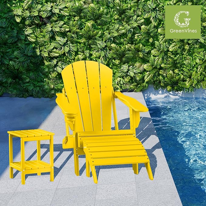 GREENVINES Adirondack-Outdoor-Side-Table | 14 x 13 Inches | HDPE Plastic | All Weather | Yellow | Outside End Tables | Storage Shelf | for Patio Porch Backyard Indoor