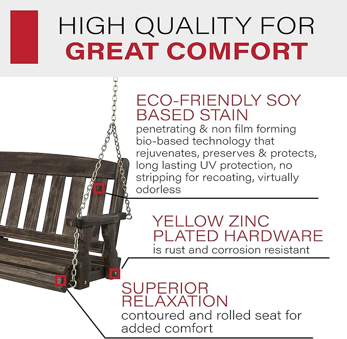 Amish Casual Heavy Duty 800 Lb Mission Treated Porch Swing with Hanging Chains (5 Foot, Dark Walnut Stain)