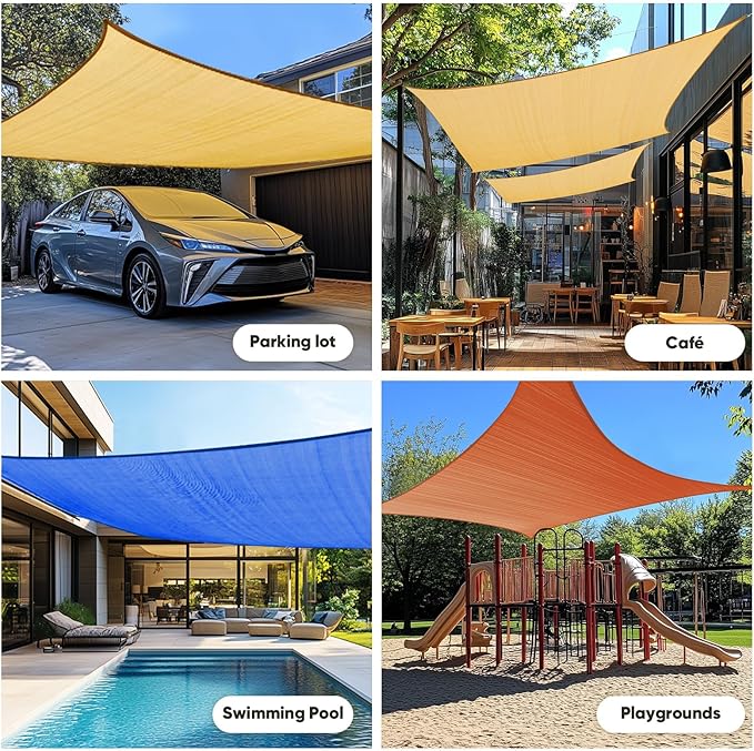 Quictent 20x16ft Rectangular Sun Shade Sail 185G HDPE Canopy 98% UV Block Outdoor Patio Garden Commercial Deck with Hardware Kit (Sand)