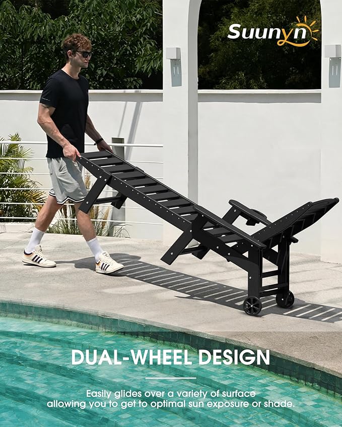 Lounge Chair Outdoor Set of 2, HDPE Chaise Lounge Outdoor, Pool Lounge Chair for Pool Poolside Deck Backyard Patio, Black