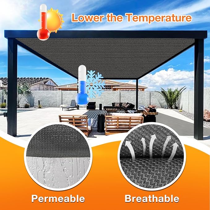 Artpuch Outdoor Pergola Shade Cover 14x16 FT Sun Shade Cloth with Grommets Dark Grey 90% UV Protection Canopy Patio Privacy Screen (Customized Available)