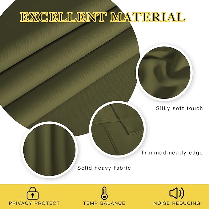 NICETOWN Olive Green Blackout Curtains 84 inch Length, Grommet Top Room Darkening Drapes for Bedroom Living Room, Light Blocking Window Covering for Privacy (W66 x L84 Inch, 1 Panel)