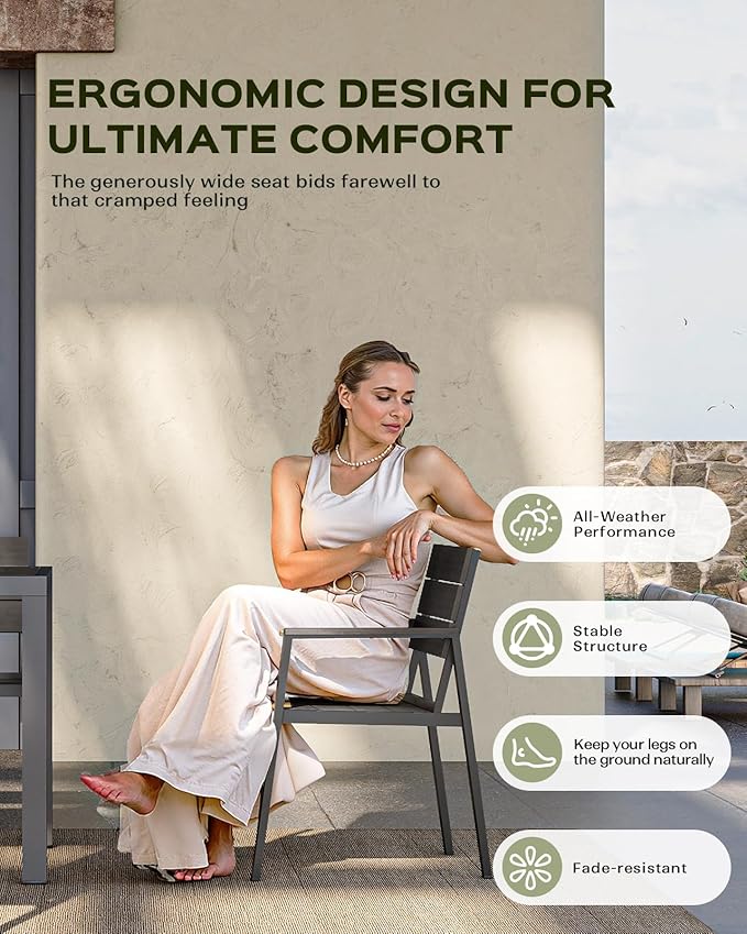5-Piece Outdoor Dining Set, Aluminum Dining Table Set for 4, Patio Table and Chairs Set with Umbrella Hole, All Weather HDPS Outdoor Table and Chairs for 4 (Charcoal)