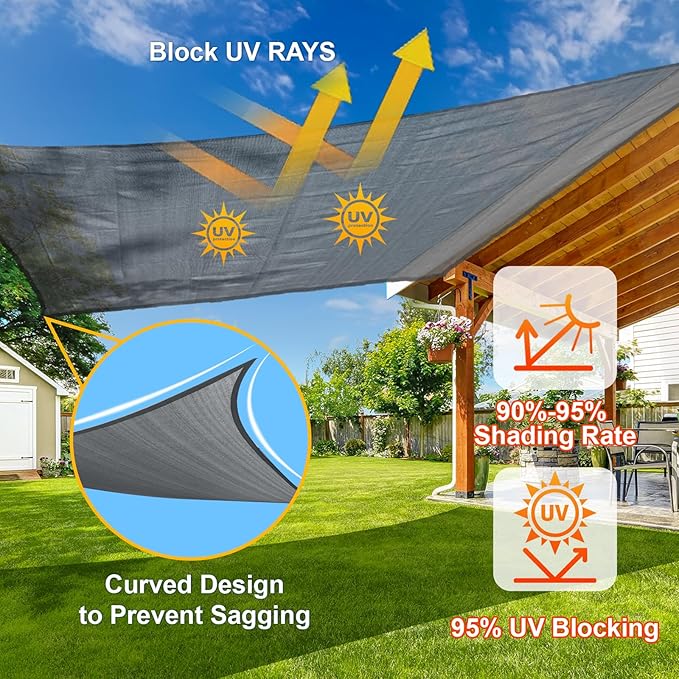 SUNLAX Sun Shade Sail 9' x 18' Dark Grey Rectangle Canopy Sail Shade Cover UV Block Permeable Sunshade Outdoor for Patio Backyard Deck Pergola (We Make Custom Size)