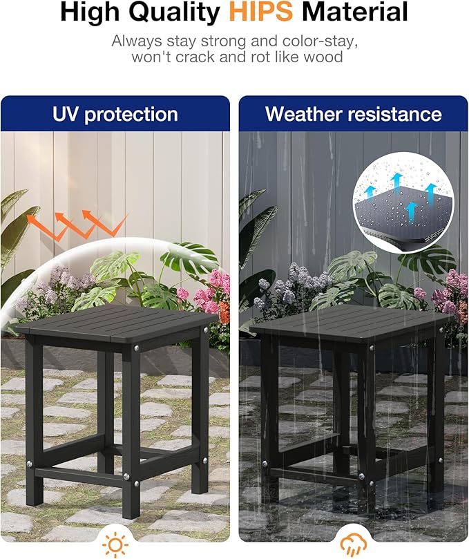 YEFU Outdoor Side Table for Patio: 16" HIPS Weather - Resistant Adirondack Tables Set of 2 - Small Square End Table for Backyard Living Room Bedroom - Indoor Outdoor Durable Table Dark Grey