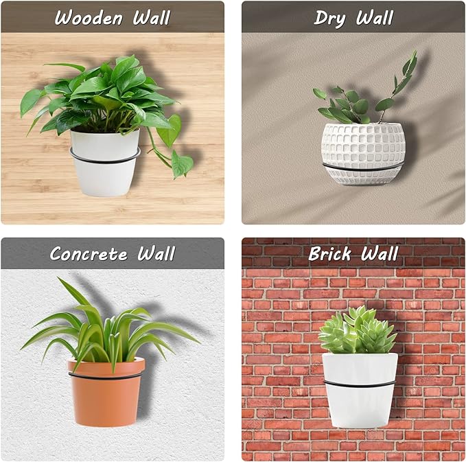 2 Pack 8 inch(203mm) Flower Pot Holder Ring, Flower Pot Holder Ring Wall Mounted Set Wall Mounted Metal Planter Hanger Matte Black Hanging Plant Holder