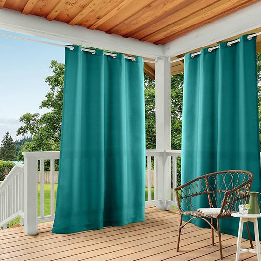 TOWN & COUNTRY BASICS Cabana Solid Heavyweight Indoor Outdoor Curtains, Light Filtering Opacity with Grommet Top, Water Repellent, 2-Pack Set, 54"x96", Dark Teal