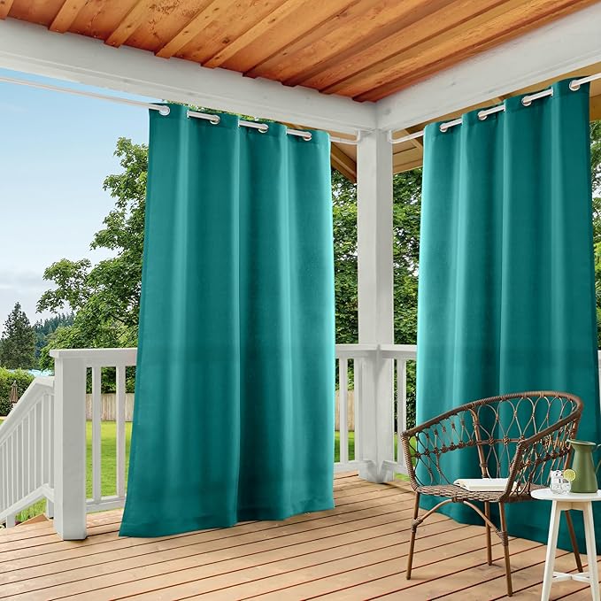 TOWN & COUNTRY BASICS Cabana Solid Heavyweight Indoor Outdoor Curtains, Light Filtering Opacity with Grommet Top, Water Repellent, 2-Pack Set, 54"x108", Dark Teal