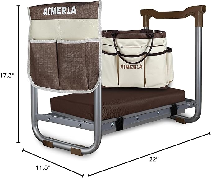 Aimerla K5 Foldable Kneeler Seat - Heavy Duty (Detachable Cloud Kneeler Pad) - Garden Stool - 2 Large Tool Bags - Portable Bench for Indoor & Outdoor