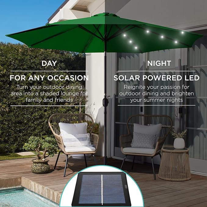 Best Choice Products 10ft Solar Polyester LED Lighted Patio Umbrella w/Tilt Adjustment and UV-Resistant Fabric
