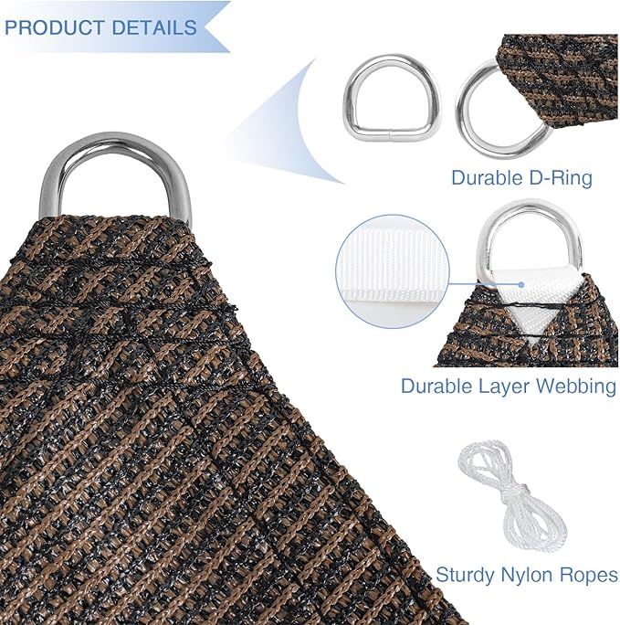 E&K Sunrise 24' x 24' x 24' Sun Shade Sail Triangle Canopy Shade Cover UV Block for Patio Backyard Garden Outdoor (Brown)