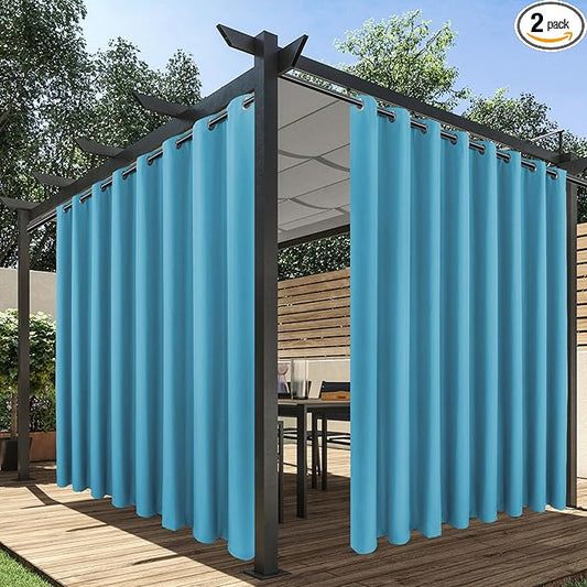 HolidayIdeas Extra Wide Outdoor Curtains for Patio Waterproof, 2 Panels - 110 x 95 Inch - Privacy & Light Filtering Curtains Grommet Outside Curtains for Porch, Gazebo, Pergola, Backyard (Teal