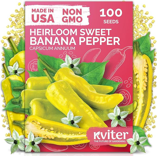 KVITER 100 Sweet Banana Pepper Seeds for Planting (Capsicum Annuum) – Yellow Bell Pepper Seed Packets – Non GMO Heirloom Vegetable Seeds for Planting Indoor Garden & Outdoor, Containers
