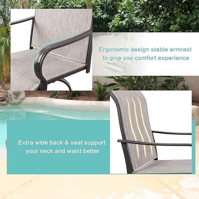 Vongrasig 4 Piece Patio Swivel Bar Chairs, All Weather Metal Textile High Swivel Bar Stools Chairs, Outdoor High Top Bistro Set for Backyard, Lawn Garden, Balcony, Taupe